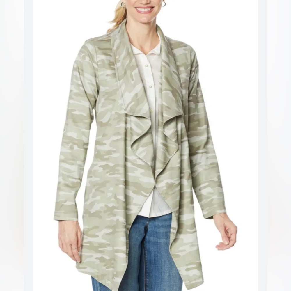 SkinnyGirl Rachel Cascade Open Jacket / Cardigan / Topper, Green Camo